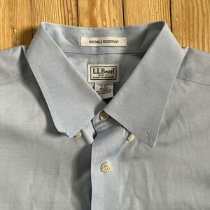 LL Bean Wrinkle Resistant Button Down Shirt Mens 17 35 Blue Long Sleeve Cotton